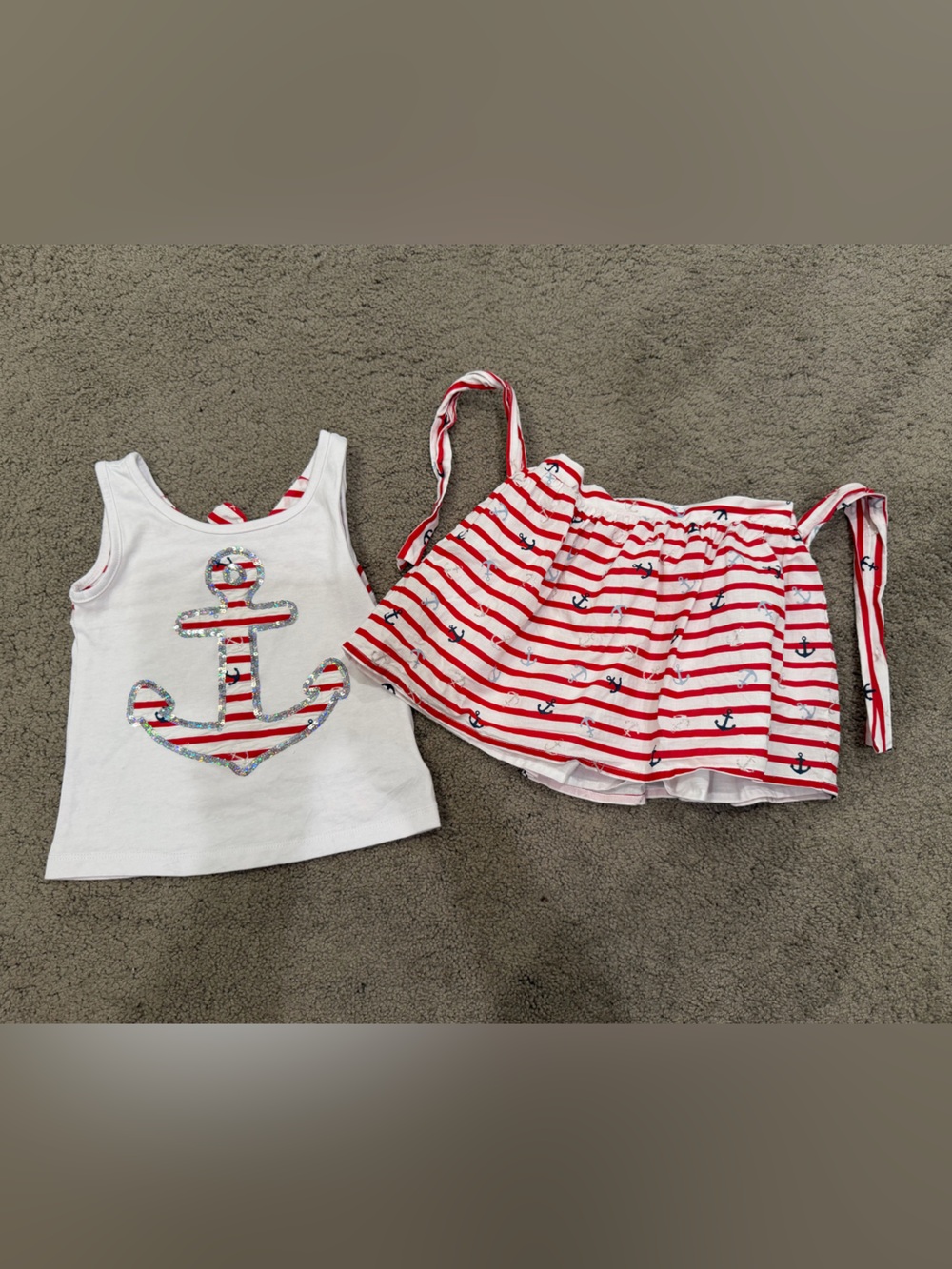 Patriotic Sparkly Anchor Skirt Set